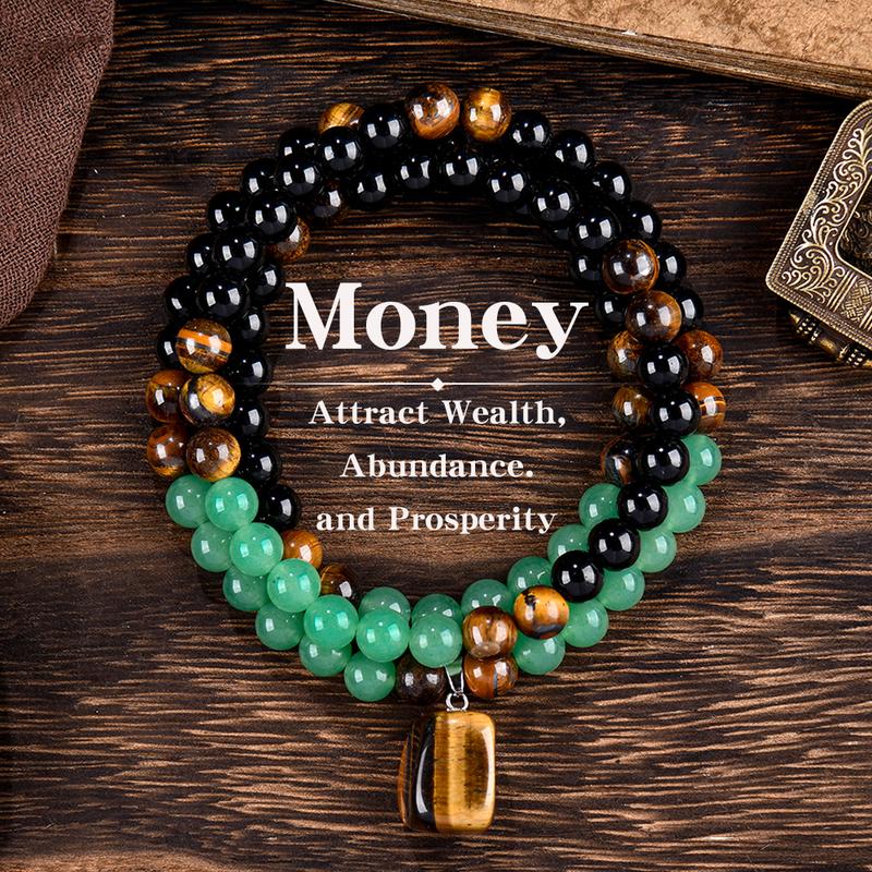 Money Attraction Necklace With GreenAventurine & Tiger Eye  Pendant Healing Crystal Stone ,Anniversary, Vacation &Theme Parties Jewelry Charms Abundance Crystal bracelet,Long Chain,Sweater chain,Ideal Gift Jewelry for Men and Women