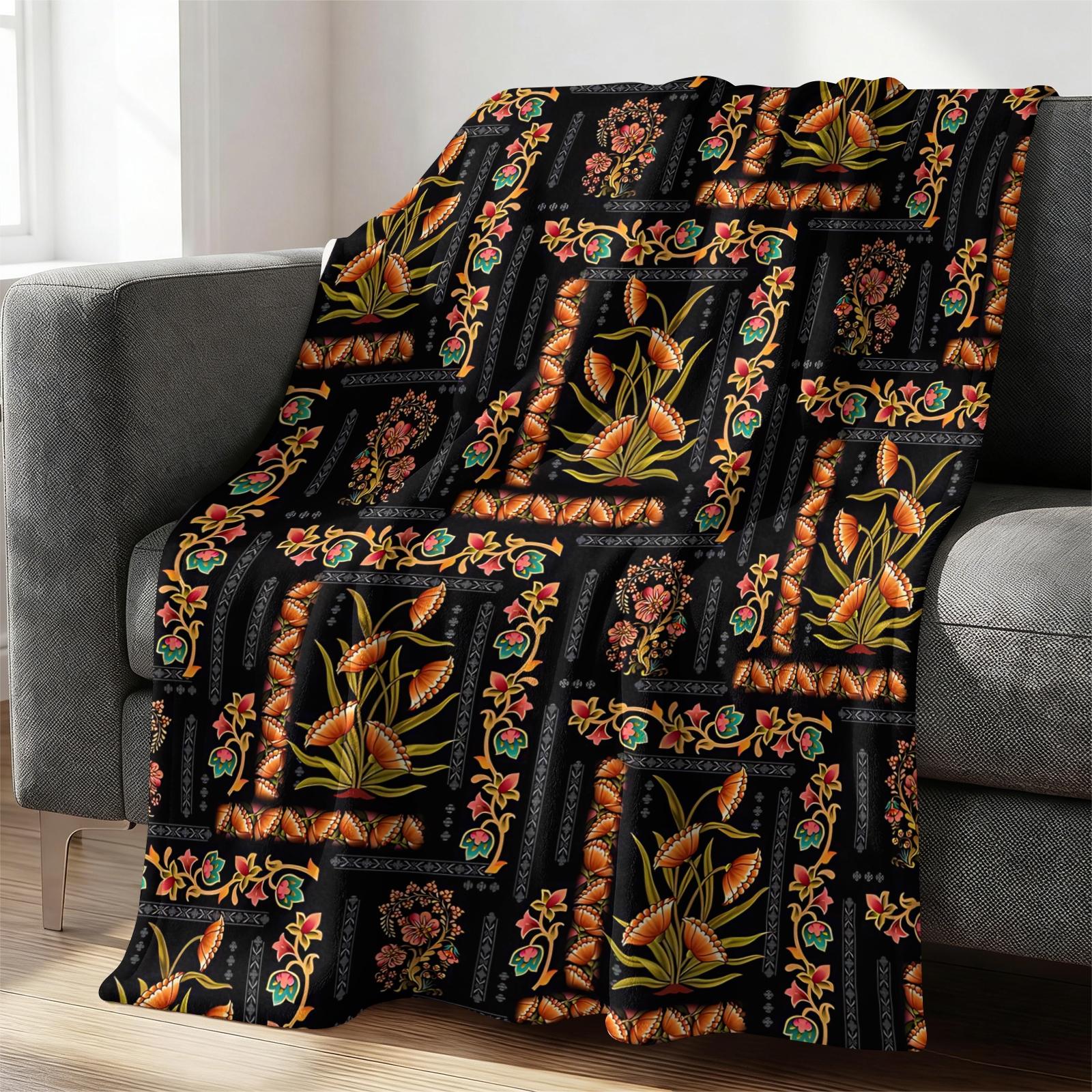 1 Pcs Boho Tribal Print Flannel Blanket, Ethnic Aztec Pattern Throw Blanket, Ultra Soft Fluffy Warm Blanket, Vivid HD Digital Print, Perfect Cozy Gift Blanket for Sofa, Bed, Dorm, Camping, Travel, All Season Use