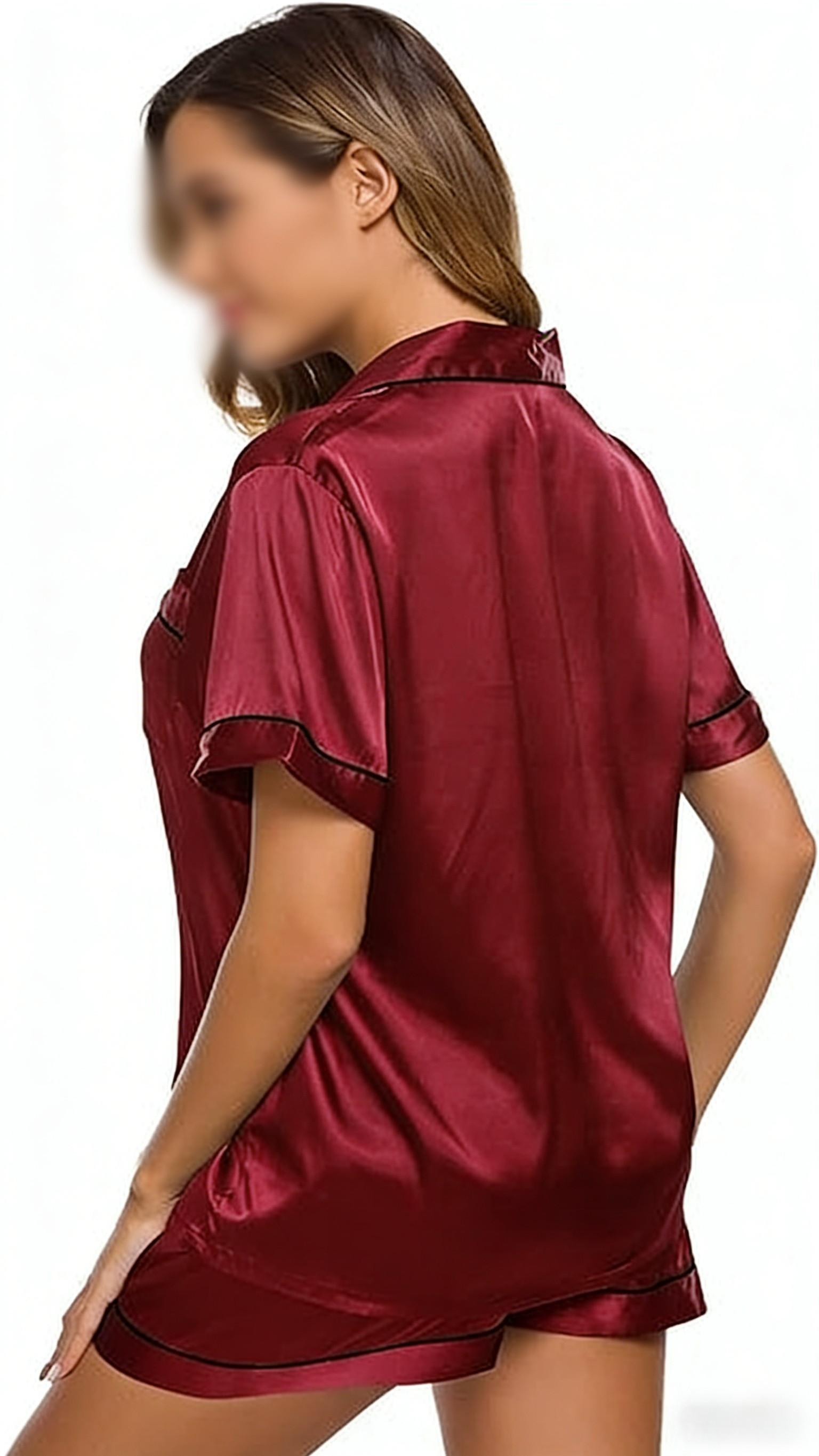 Women's & Men's Matching Satin Pajama Set, Short Sleeve Lounge Wear, Comfortable Couple Nightwear for Valentine's Day, Anniversary, Homewear