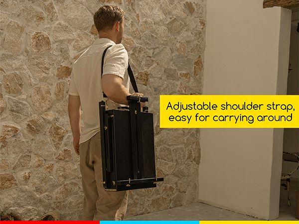 MEEDEN Art French Easel for Outdoor Painting: Wooden Plein Air Easel Box - 57''-72'' Height Adjustable Travel Easel - Black