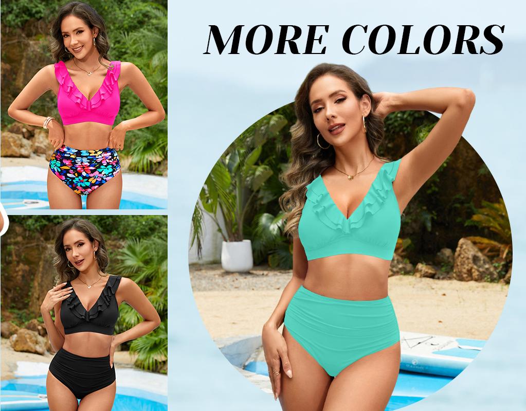 Tempt Me Women High Waisted Bikini Sets - Two Piece Tummy Control Swimsuits 2026 Ruffle Bathing Suit 2026