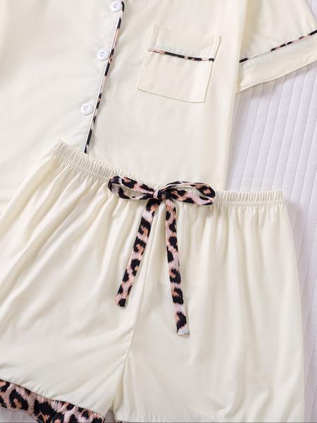 Children's 2-piece pajamas set, new style with short sleeves and shorts with a collar and pockets, fashionable pajamas, Casual Comfy Pajama, beautiful, comfortable soft pajamas, suitable for girls of middle and large size