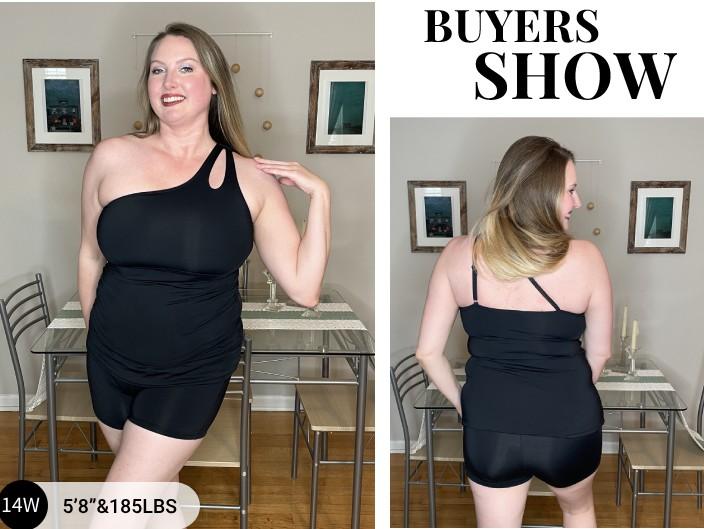 Daci Women Plus Size Tankini Swimsuit Two Piece Tummy Control Bathing Suits One Shoulder Swimwear with Shorts