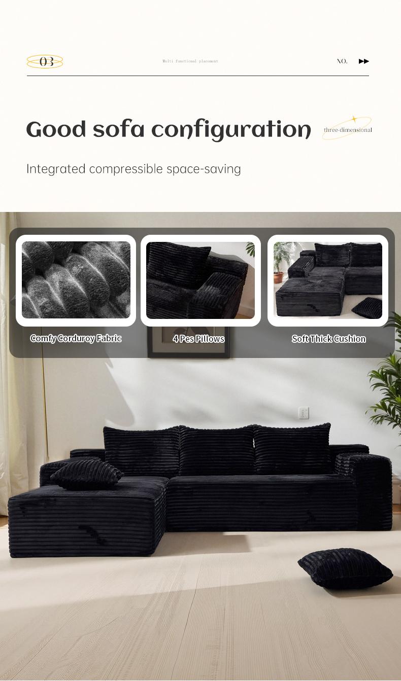 【2 Packages Shipping】105.9" L-Shaped Boneless Sectional Cloud Couch Corduroy Velvet Modular with Chaise No Assembly Required Sofa Living room furniture