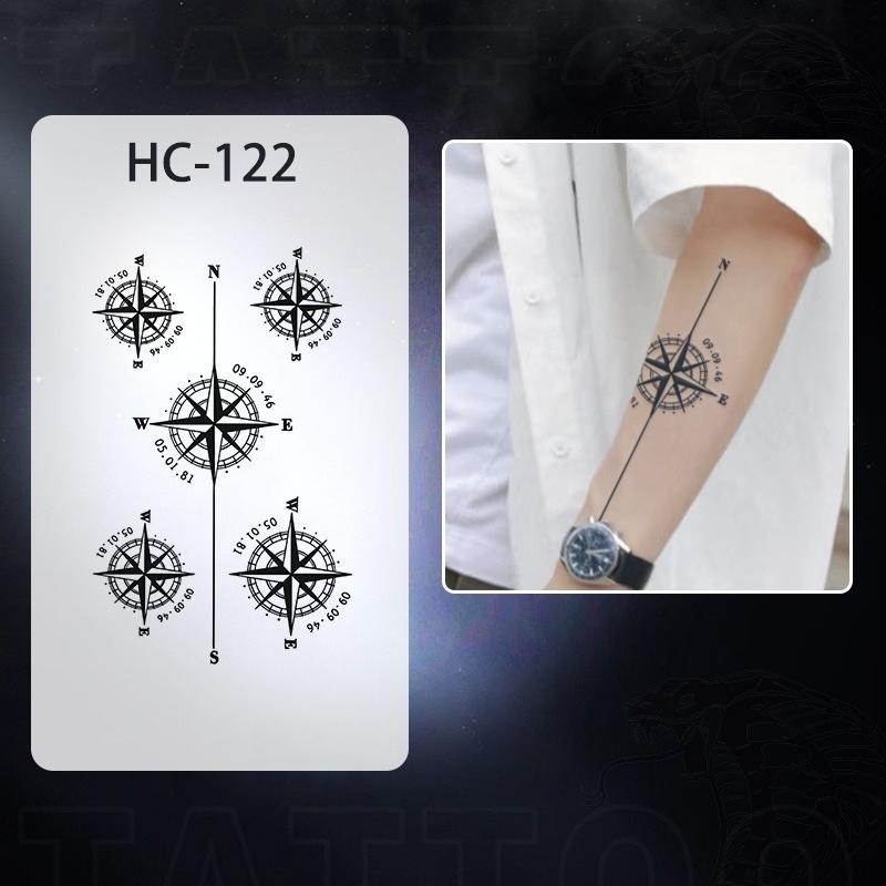 Men's European retro tattoo stickers, compass and mountain, Spartan warrior, bird compass, durable and waterproof, temporary tattoo stickers lasting one to two weeks