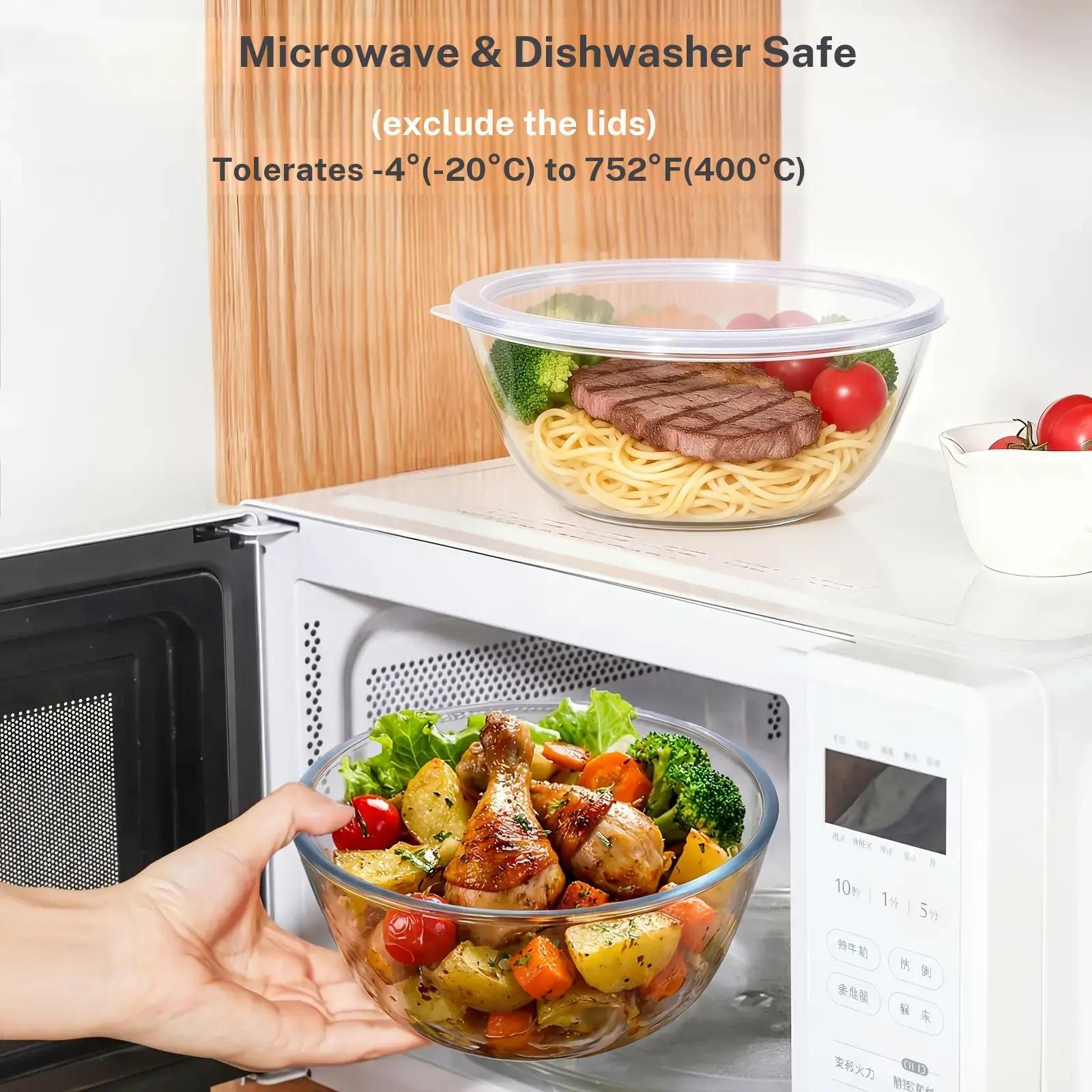 Glass covered mixing bowl set with large capacity salad bowl, suitable for baking and cooking, can enter preheated oven, dishwasher, freezer and microwave oven, Salad Serving Bowls