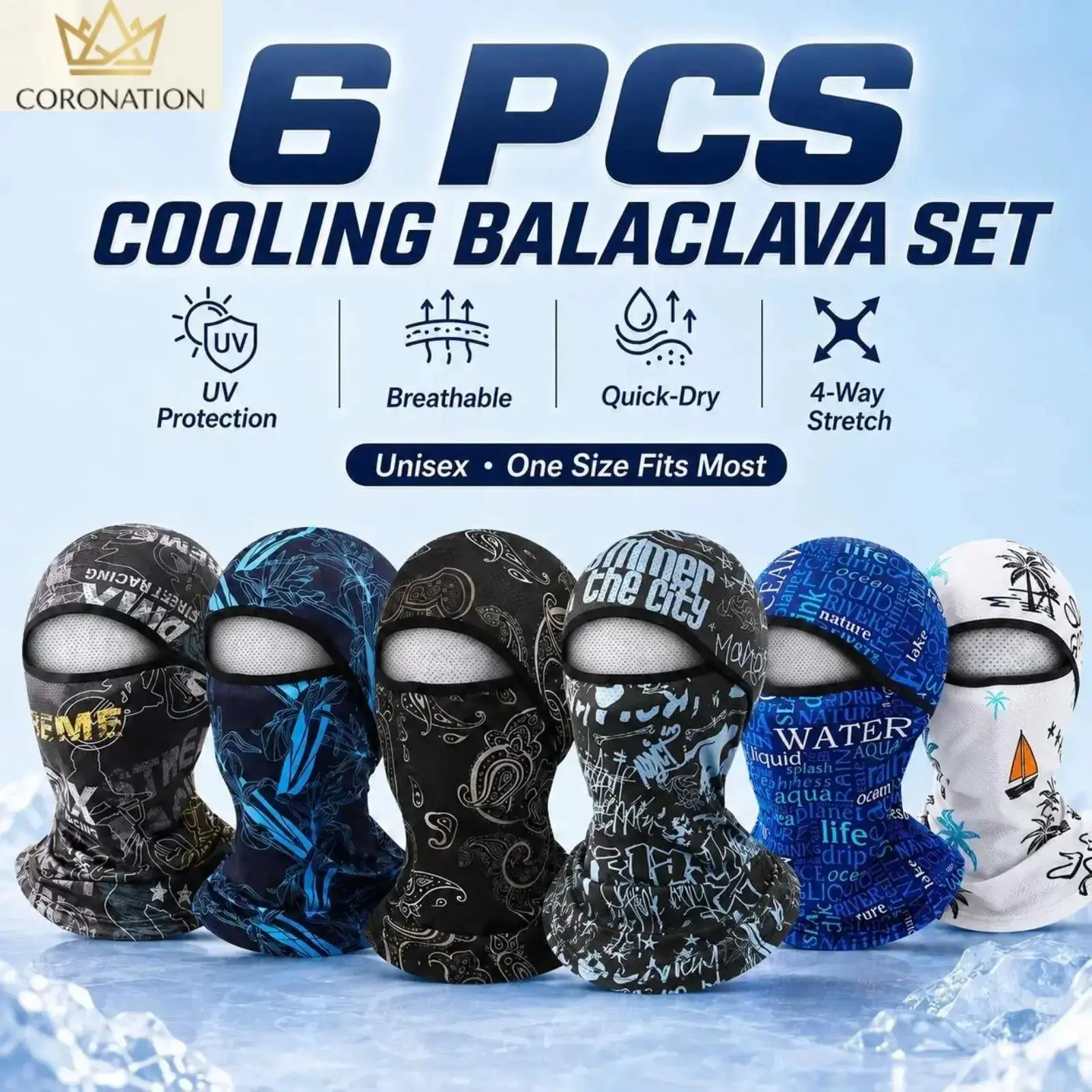 Unisex 6-Pack Polyester Balaclava Headwear - Breathable, UV Protection, Moisture-Wicking Sun Shield Neck Gaiters, Motorcycle Gear for Outdoor Sports, Hiking