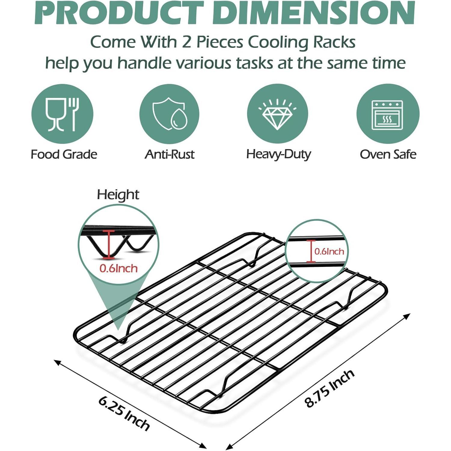 Small Cooling Rack (Set of 2), 8.75'' x 6.25'' Coated Stainless Steel Wire Rack Baking Racks for Cooking Grilling Cooling, with Non-stick Coating,  & Sturdy, Oven safe & Easy Clean