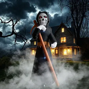 Halloween Inflatable Decoration Featuring Grim Reaper with LED Lights for Outdoor and Indoor Festive Decor, Spooky Yard and Lawn Decoration for Halloween Parties
