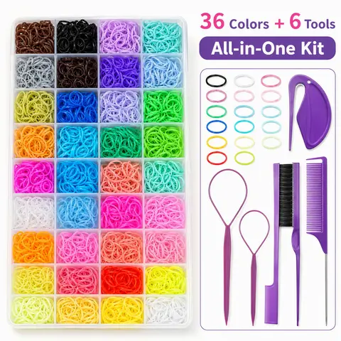 36-Color Headband Set, Colorful Elastic Headbands with 6 Hair Tools for Girls, Essential Hair Styling Accessories Sets for Kids, Hair Accessory Set for Children, Hair Style Accessory