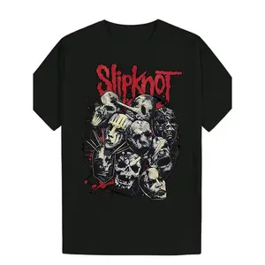 Black Polyester Men's Slipknot Graphic Tee | Casual T-Shirt with Skull Design,