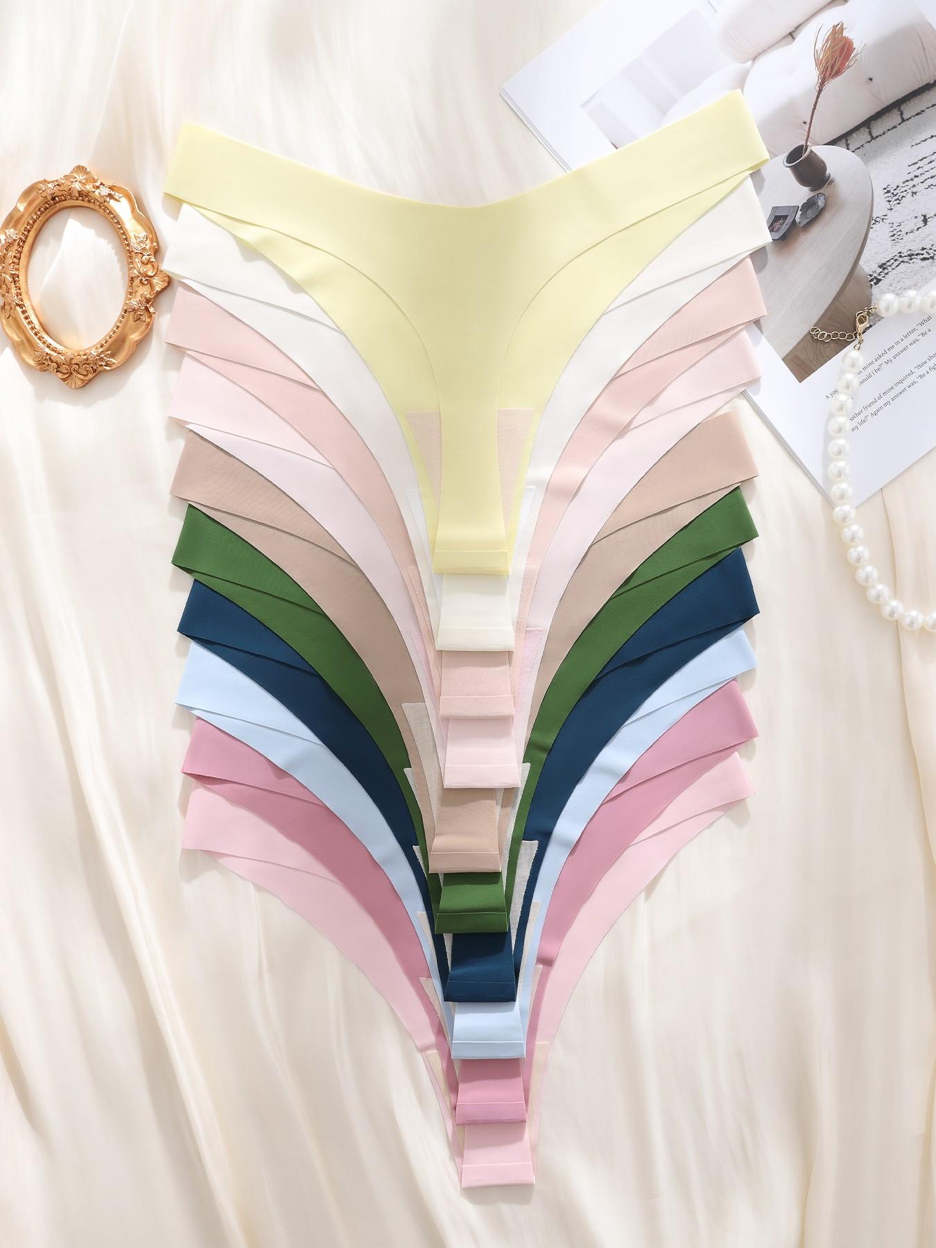 10-Pack Women's Solid Color Casual Comfortable Breathable Seamless Low-Rise Thongs, Panties, Soft Fabric for Daily Wear, All Seasons Essential