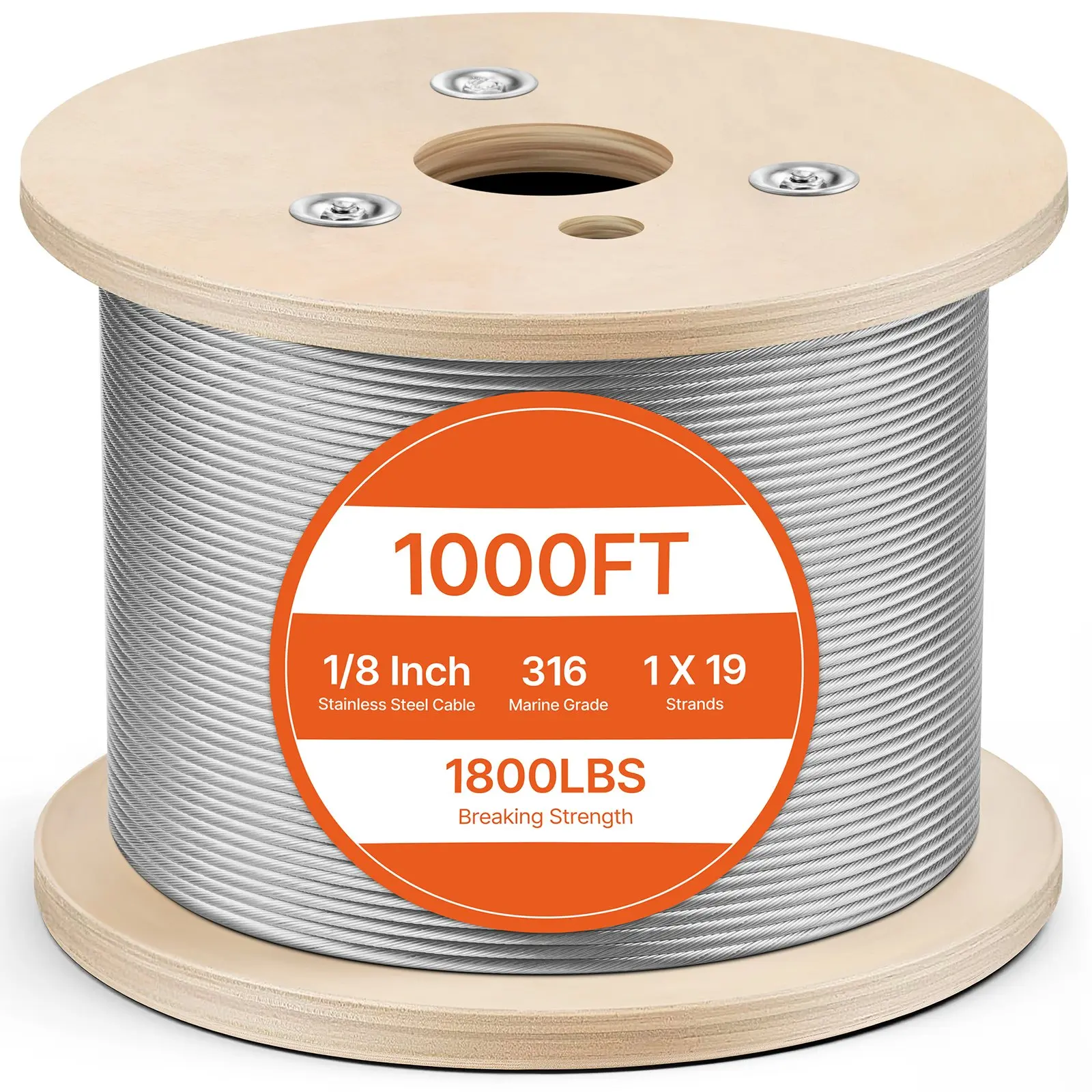 VEVOR 1/8 Inch Wire Rope, 1000 ft Length, 316 Stainless Steel Wire Cable with Cutter, 1760 lbs Breaking Strength, 1x 19 Strands Construction, Steel Cable for Deck Railing System, Garden Trellis