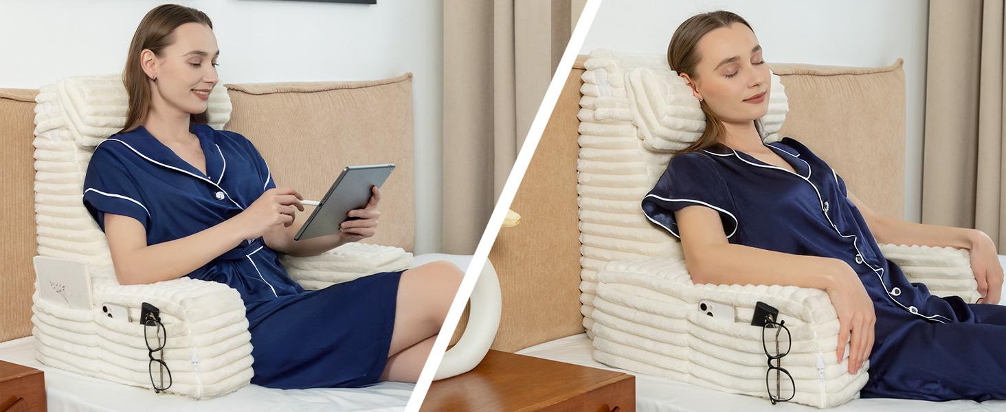 Reading Pillow for Sitting in Bed , Back Pillow with Soft Memory Foam Back Support Chair Pillow for Watching TV/Reading/Gaming/Resting/Post Surgery Ergonomic Design Washable Cover Reading Pillow for Sitting in Bed , Back Pillow with Soft Memory Foam Back Support Chair Pillow for Watching TV/Reading/Gaming/Resting/Post Surgery Ergonomic Design Washable Cover