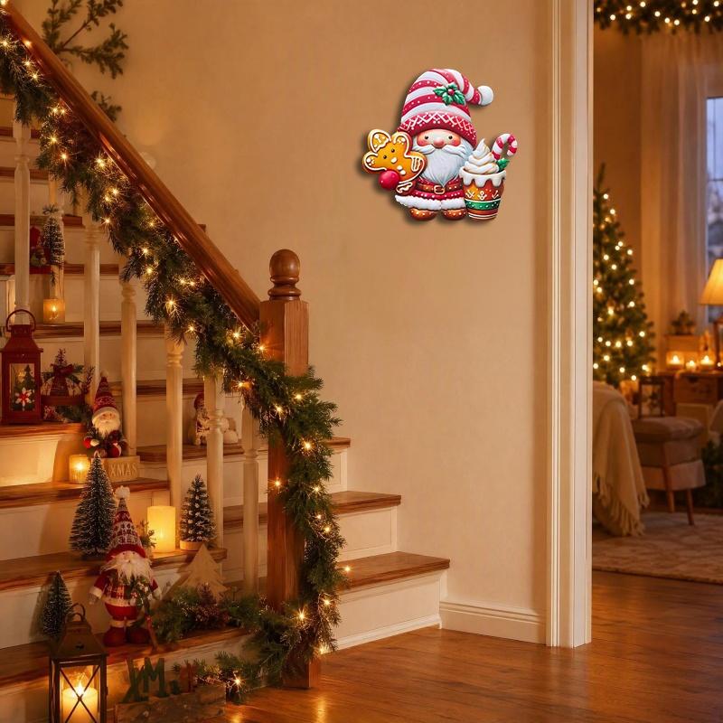 New Iron Art Santa Claus Ice Cream Wall Decor, Gingerbread Man Candy Dwarf Metal Hanging, Holiday Entry Party Atmosphere Ornament, Christmas Decoration