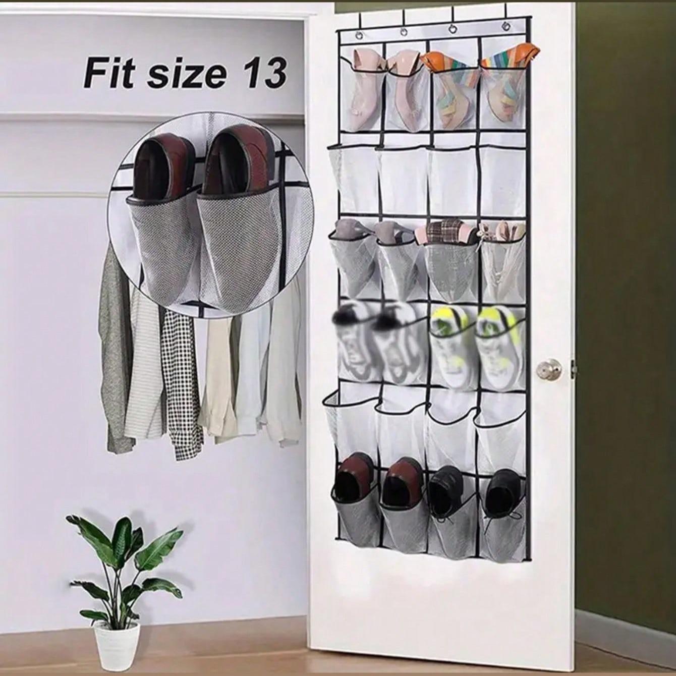 Wall-Mounted Shoe Rack Organizer, 14/24 Grid Storage Shelf with Mesh Pockets, Transparent Hanging Door Box, Home Organization Essentials
