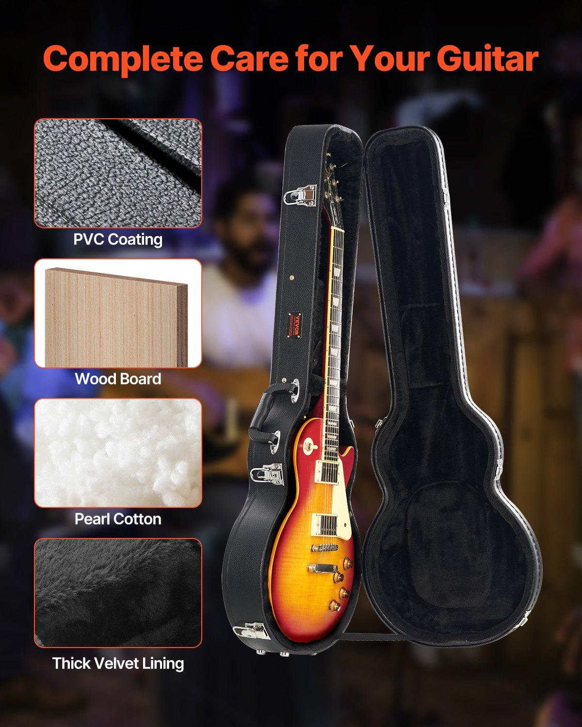fathersdaygift  VEVOR Electric Guitar Hard Case, 41.34 in Gourd-Shaped Guitar Hard Case, With Lock Latch Keys Handle, PVC Padding Soft Lining Water-Resistant Hard Shell Guitar Case, for 39 in LESPaul Guitars, Black