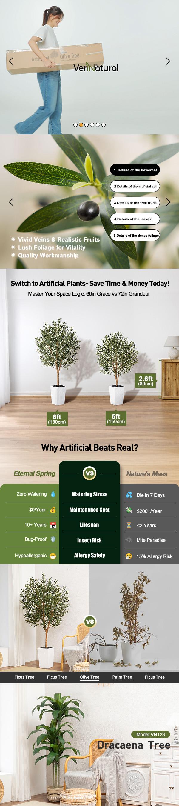 VeriNatural 5/6FT Natural Trunk Artificial Olive Tree UV Resistant with Taper Planter for Indoor & Outdoor(VN133)