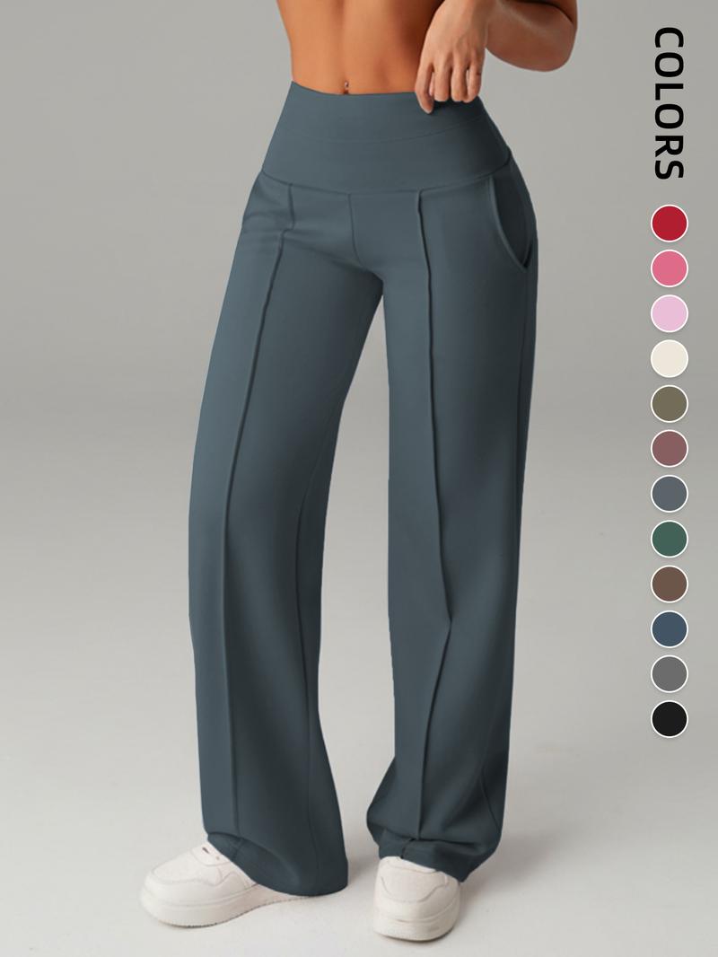 Women's High Waisted Side Pocket Joggers, Casual Sporty Yoga Pants, Loose Fit Elastic Waist, All Seasons Long Regular Leggings