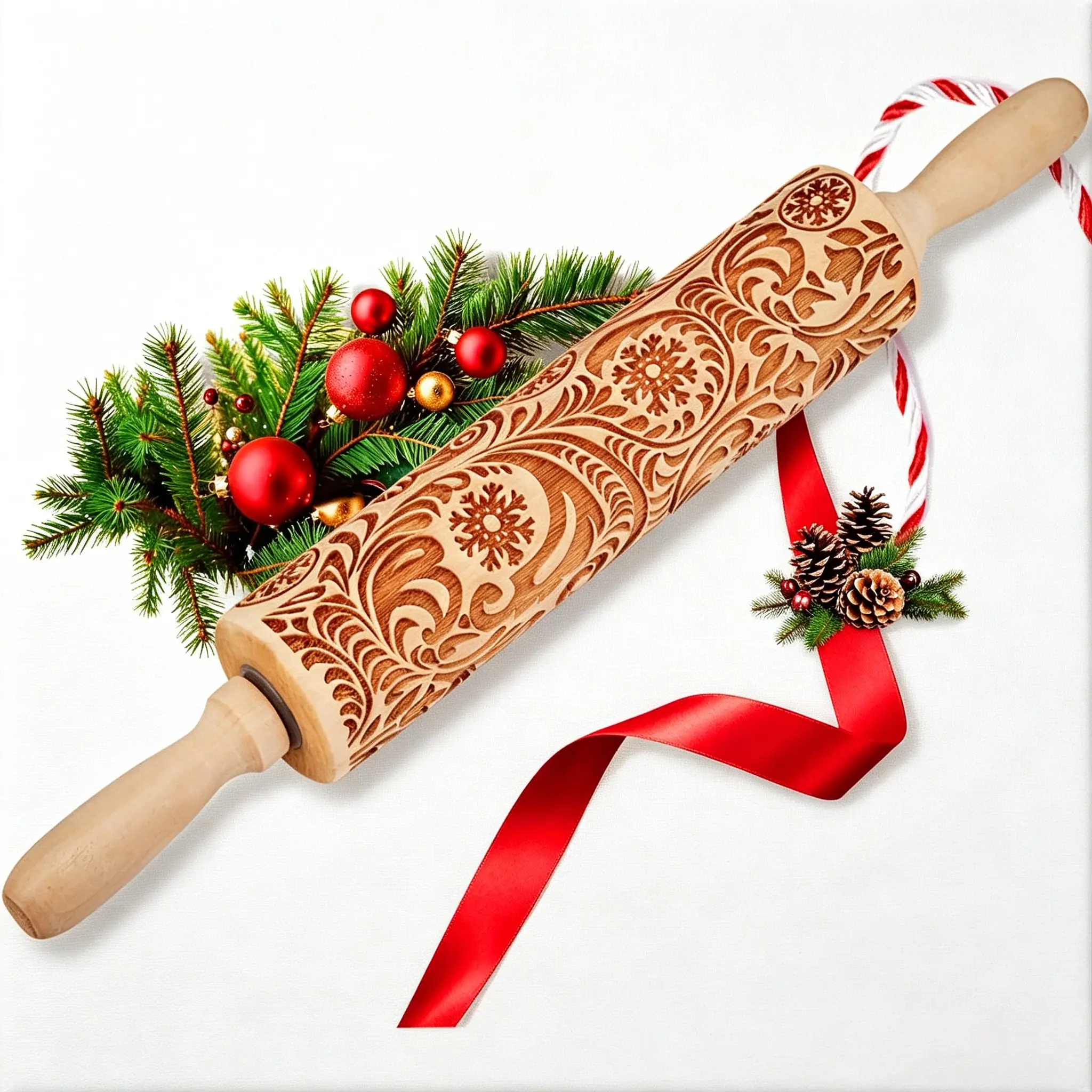 Christmas Embossed Wooden Rolling Pin, Engraved Snowflake Floral Pattern Dough Roller, Decorative Patterned Rolling Pin for Baking Cookies, Pastry & Pie Crust, Holiday Baking Tool, Xmas Gift for Bakers, Baking Gifts