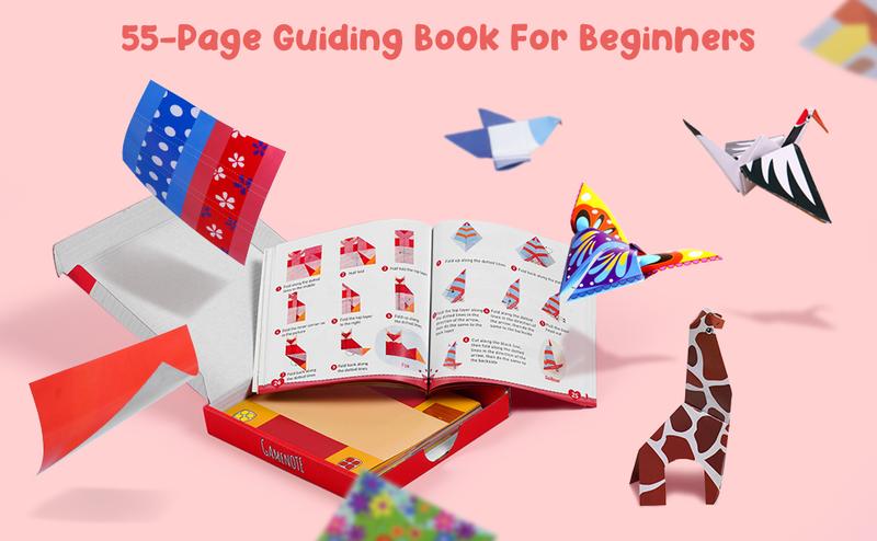 Gamenote Colorful Origami Kit, 54 Projects, 120 Double Sided Origami Paper, 12 Sheets Practice Papers, Origami Gift for 4+ Girls Boys Adult Beginners Gamenote Colorful Origami Kit, 54 Projects, 120 Double Sided Origami Paper, 12 Sheets Practice Papers, Origami Gift for 4+ Girls Boys Adult Beginners