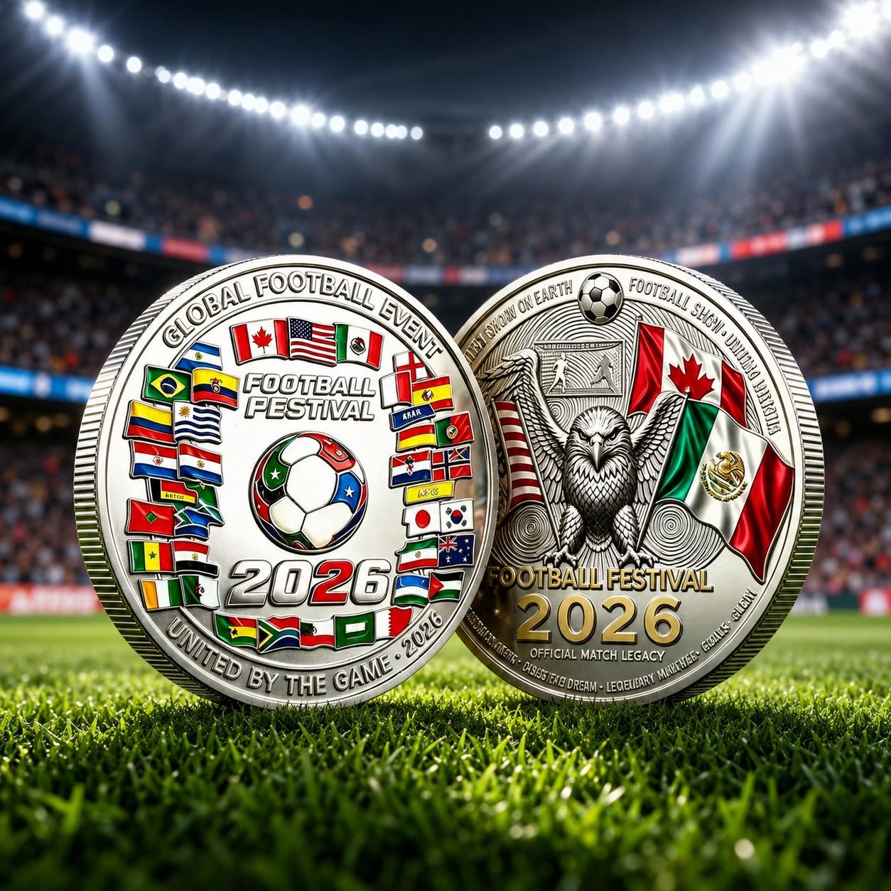 2026 Football Commemorative Coin, Dual-Sided Metal Relief Collectible, Soccer Event Souvenir Gift, Fan Collection Badge