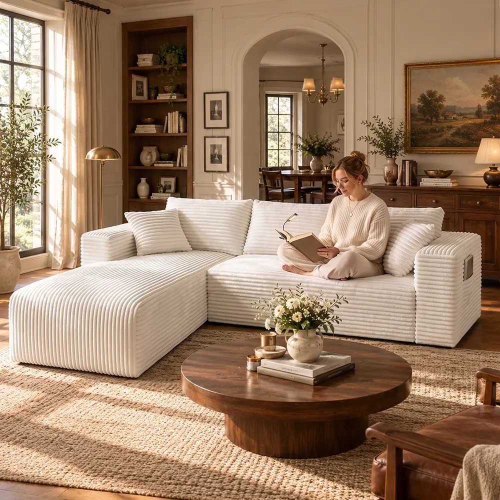96" L-Shaped Boneless Chaise Sectional Couch - Modern Sofa-in-a-Box, A-Box Delivery, No-Assembly Cloud Soft Memory Foam Frameless Space-Saving Corner Sofa,Modular design, for Small Apartment, Living Room Indoor Furniture,Free combination at will