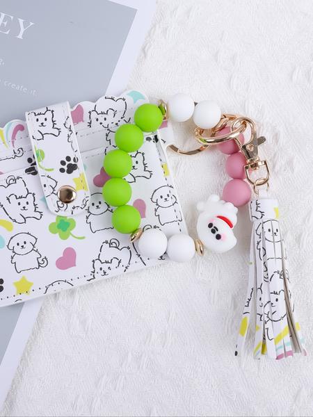 Animal Series Wrist Keychain with Colorful Beads, Cute Cartoon Design Card Holder, Perfect Gift for Friends and Holidays, Keychain Wristlet Strap
