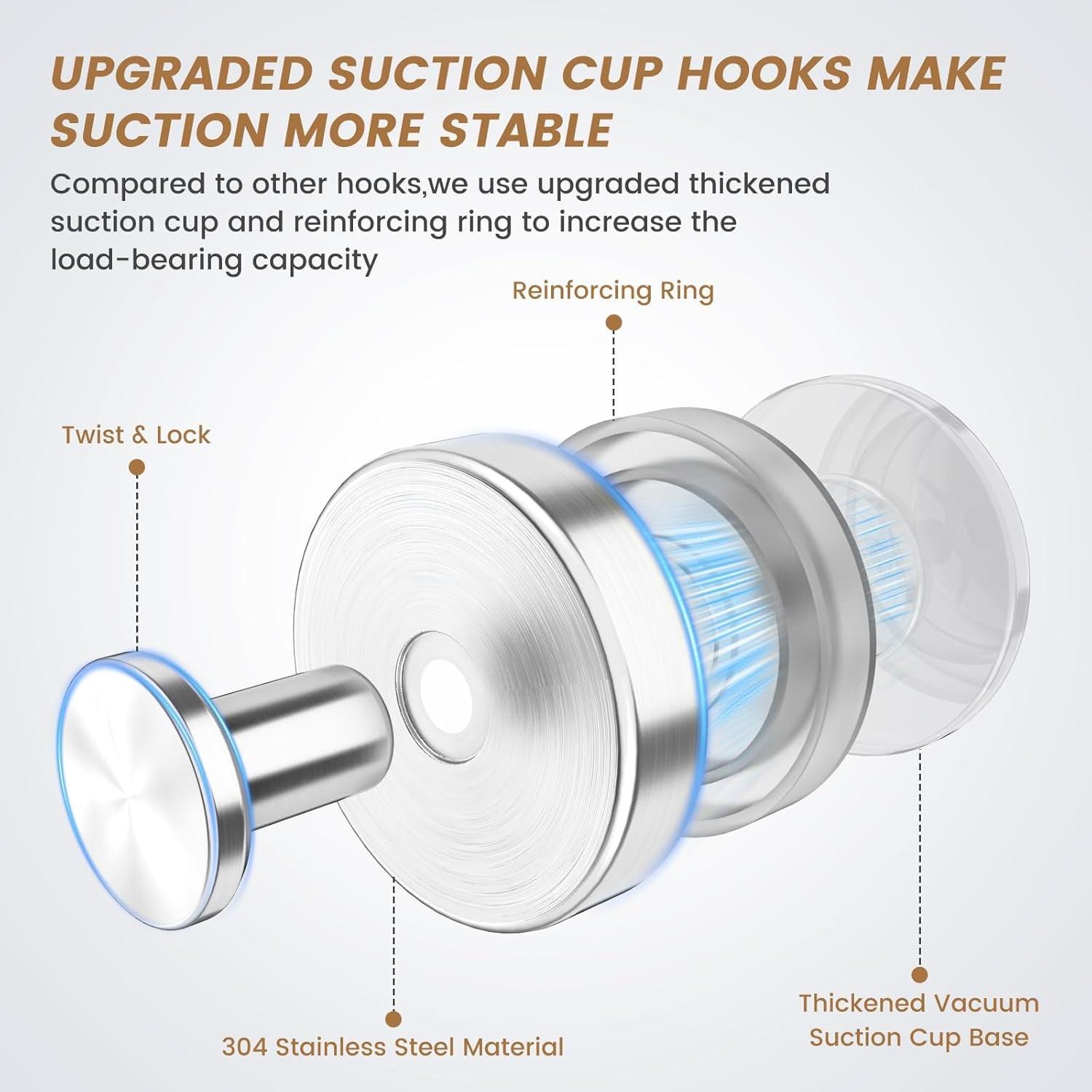 Suction Cup Hook, Waterproof & Rust Proof Hook, Multipurpose Hook for Shower, Bathroom, Kitchen, Glass Door, Mirror, Ceramic Tile