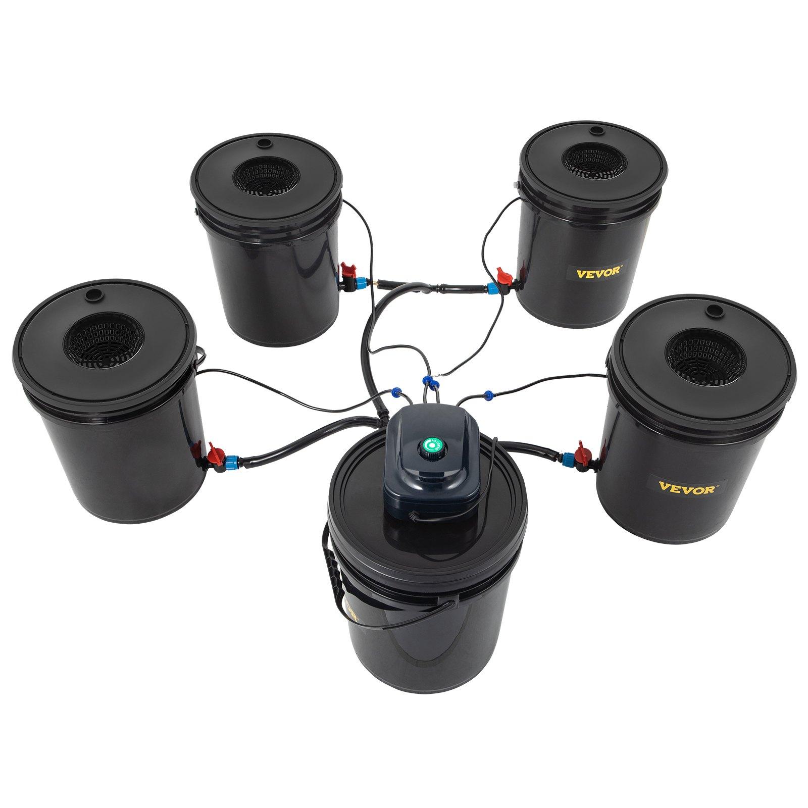 DWC Hydroponic System, 5 Gallon 5 Buckets, Deep Water Culture Growing Bucket, Hydroponics Grow Kit with Pump, Air Stone and Connected Reservoir, for Indoor/Outdoor Leafy Vegetables