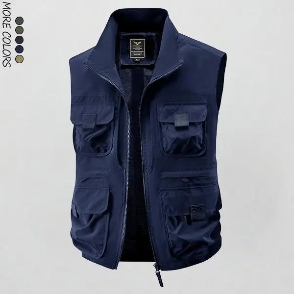 Men's solid color pocket zipper vest jacket, regular fit casual lightweight sleeveless jacket, suitable for golf running hiking, fishing, men's summer clothing, men's clothing, zipper vest, vest top,