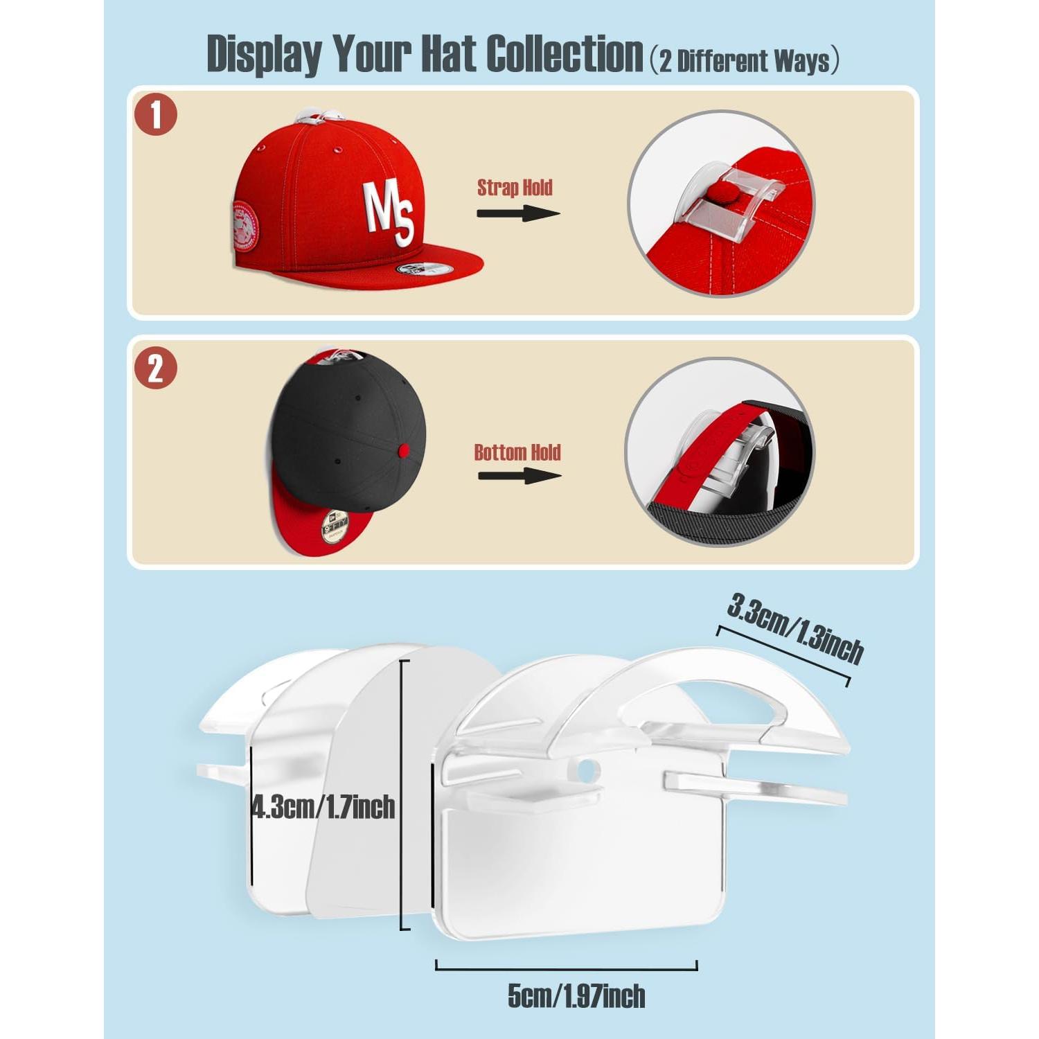 Adhesive Hat Hooks for Wall, Baseball Caps Holdr, Ball Cap Hanger Wall Mount, Hat Display Rack, Hat Organizer Accessories, Clear 8-Pack Adhesive Hat Hooks for Wall, Baseball Caps Holdr, Ball Cap Hanger Wall Mount, Hat Display Rack, Hat Organizer Accessories, Clear 8-Pack