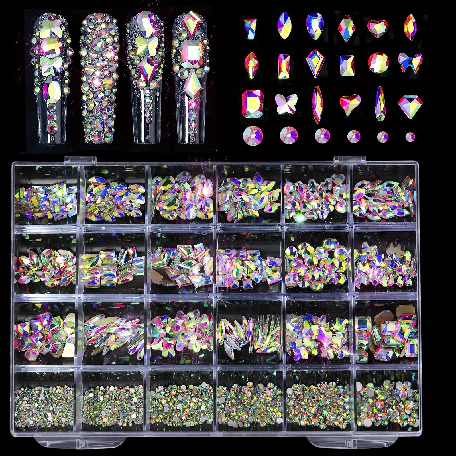 24 Grid Nail Art Box with Multi-Style Rhinestone Tray, Suitable for Salon Use, 24 Compartments for Rhinestone Storage, DIY Nail Design