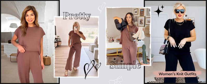 Yeokou Women's TikTokShopBlackFriday 2 Piece Outfits Sweater Set Knit Pullover Tops High Waisted Pants Lounge Set Sweatsuits