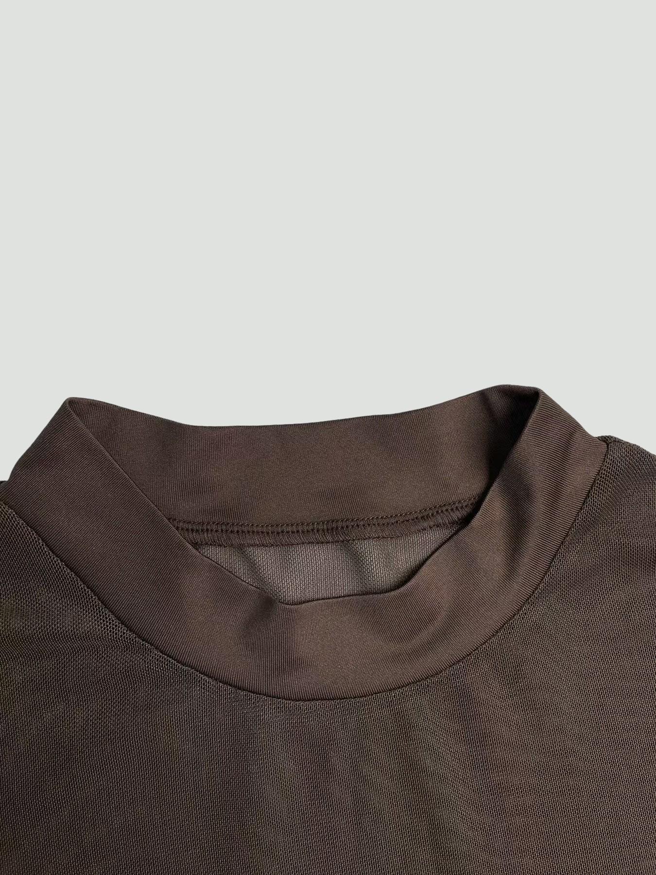 1 Piece See-Through Mock Neck Top - Women’s Sheer Mesh Long Sleeve Blouse | Y2K Trendy Slim Fit Feminine Shirt for Party & Daily Layering