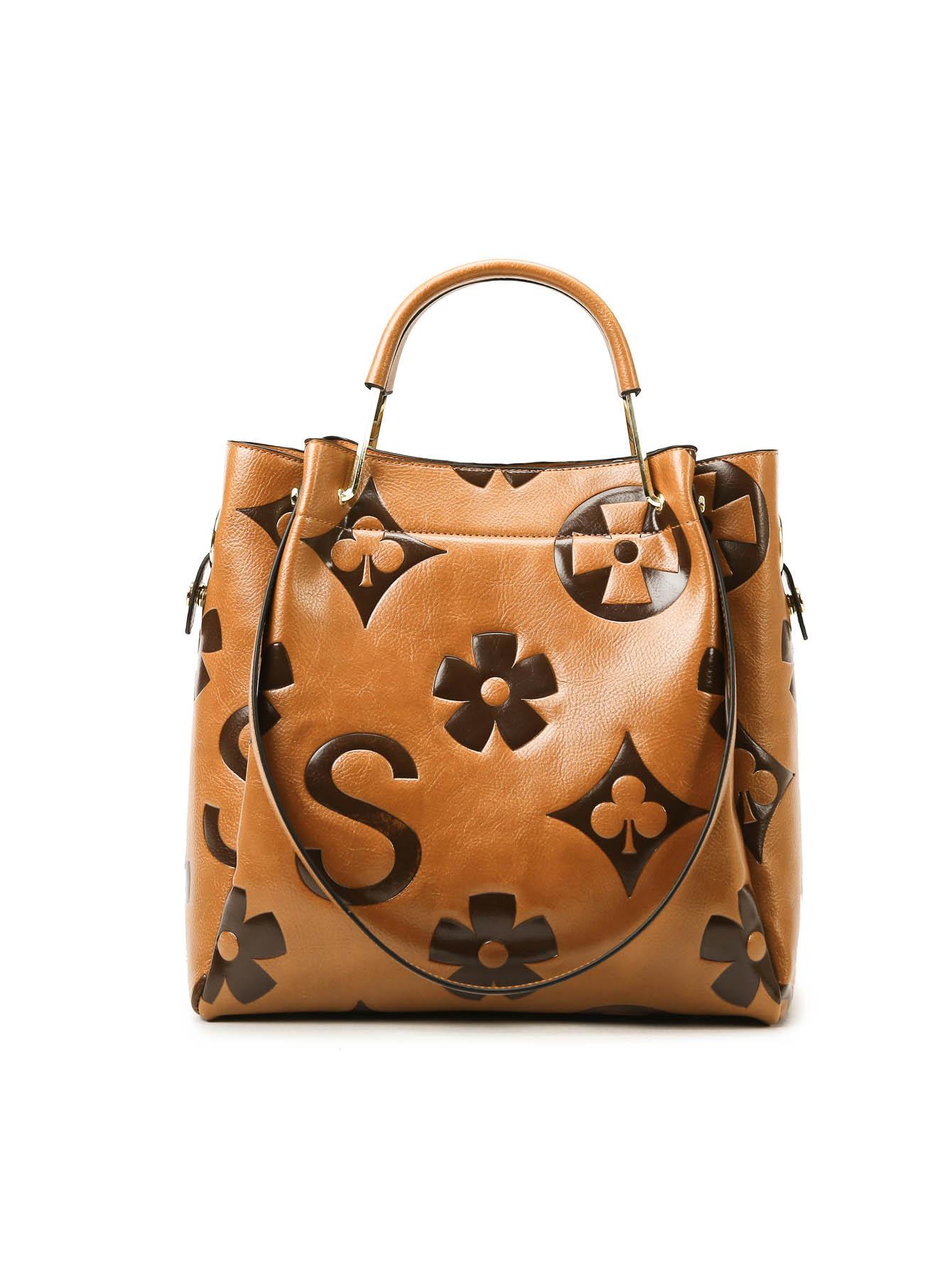 An elegant floral embossed faux leather handbag - suitable for women's use - fade resistant zipper tote bag - equipped with fixed shoulder straps - polyester lining - edge painted - suitable for work and various occasions