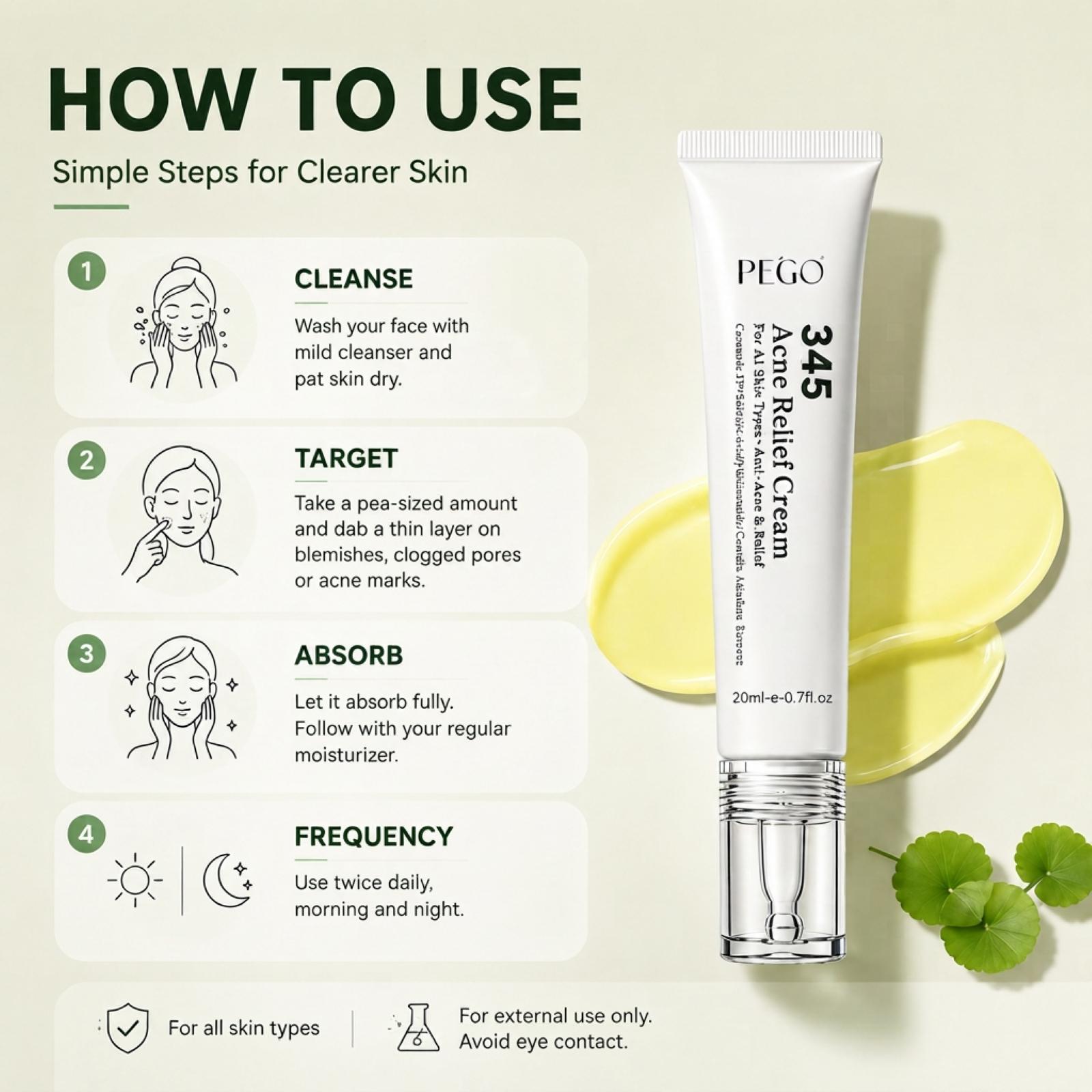 PEGO 345 Acne Relief Cream - Acne Solution Cream, Daily Face Moisturizer, Blemish Relief Care, Soothing Recovery, For Acne and Post-Acne Face Moisturizer with Centella,Salicylic Acid, Niacinamid,Calm Redness & Fade Acne Scars,Nighttime Acne Repair