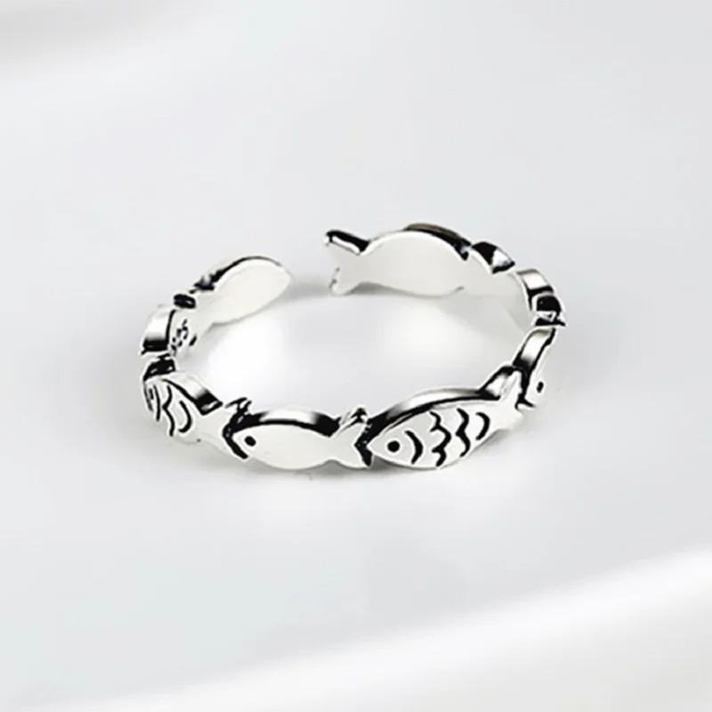 Vintage Silver Color Fish Couple Rings for Women Lover Fashion Creative Adjustable Opening Finger Ring Jewelry Valentines Day
