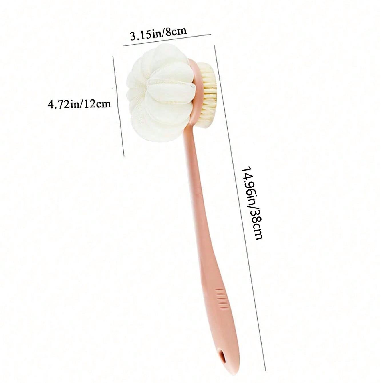 Double-Head Bath Brush Long Handle Exfoliating Nylon Bristles Soft Sponge Deep Cleaning Foaming Body Back Wash Tool