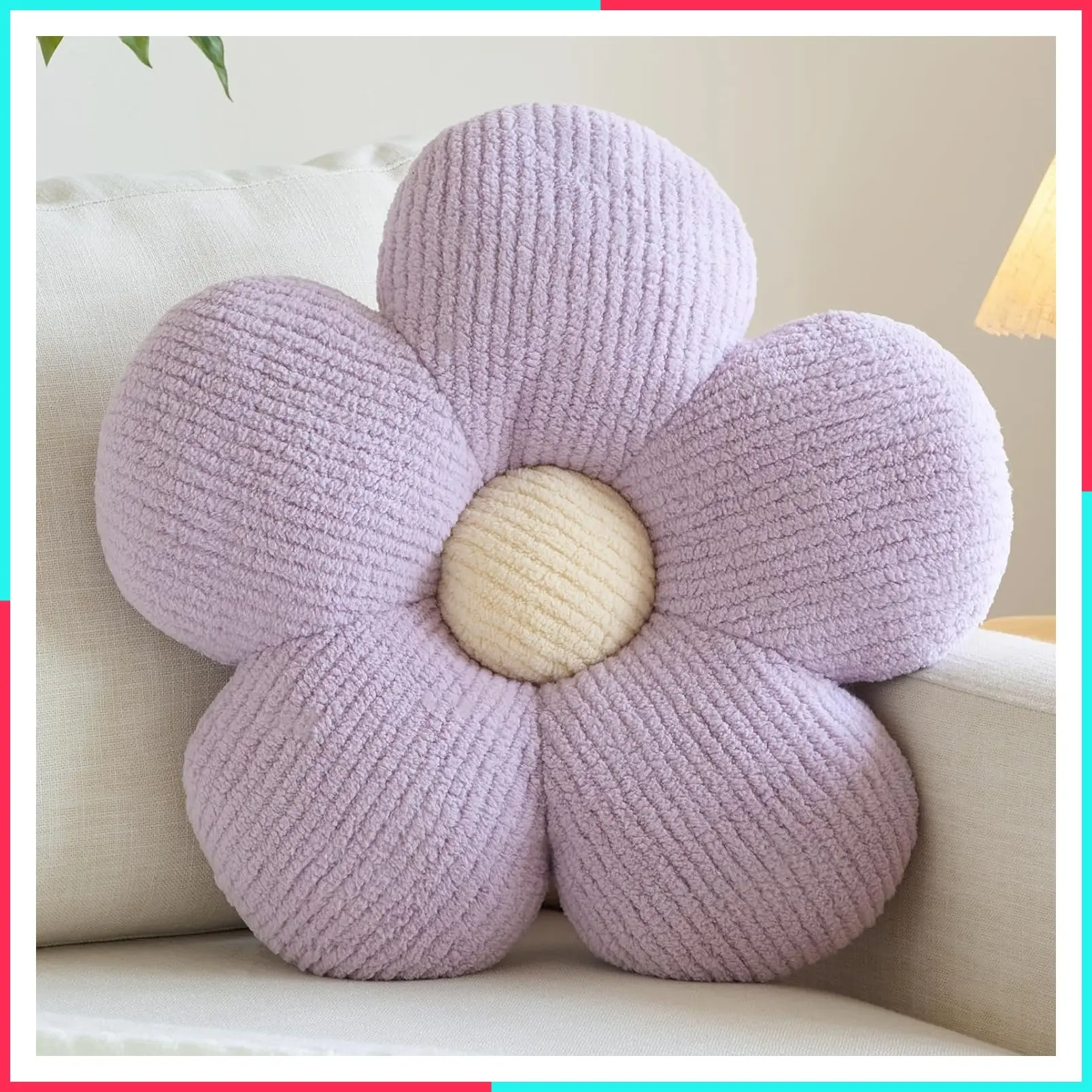 Flower Shaped Decorative Throw Pillow, Cute Aesthetic Flower Cushion for Couch and Bed, Soft Fun Accent Pillow, Lavender Purple, 14.9 Inches
