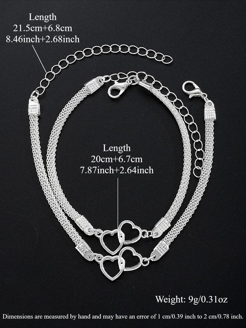 Vintage Heart Linked Bracelet Anklet Set, Creative Fashion Simple Versatile Jewelry for Women, Daily Party Personalized Accessories