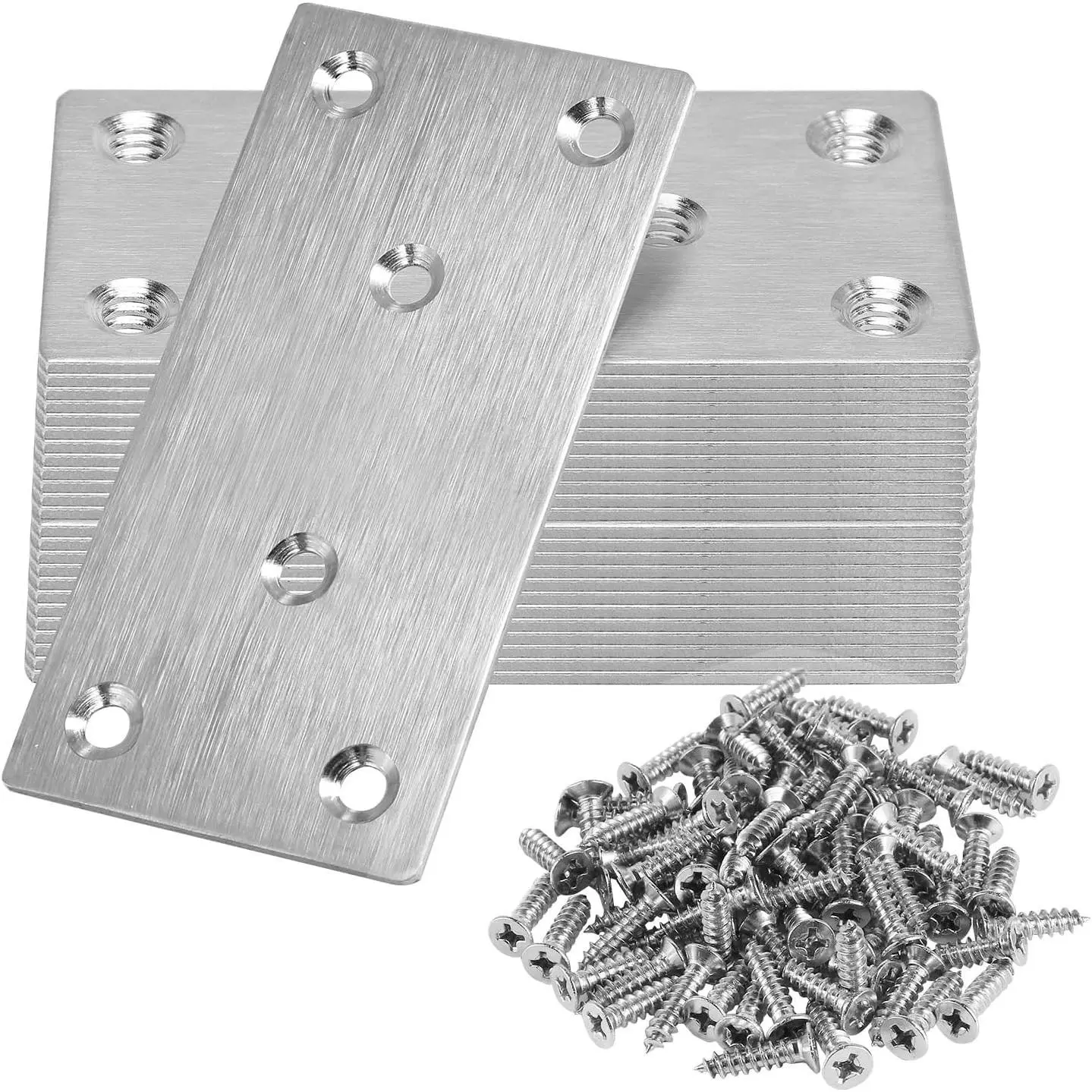 100 x 50 x 2mm Flat Straight Brace Bracket, Silver Flat Mending Plate Stainless Steel Fixing Corner Brace for Wood Furniture (4 x 2 Inch, 6 Pcs)