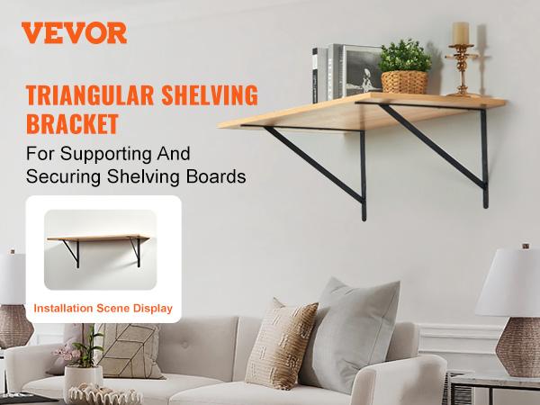 VEVOR Shelf Bracket, 12x 8 in 10 Pcs, Heavy Duty Floating Shelf Brackets, Brackets for Shelves, 3mm Thick Matte Black Triangle Shelf Bracket, Steel Shelving Brackets with 160 lbs Load Capacity