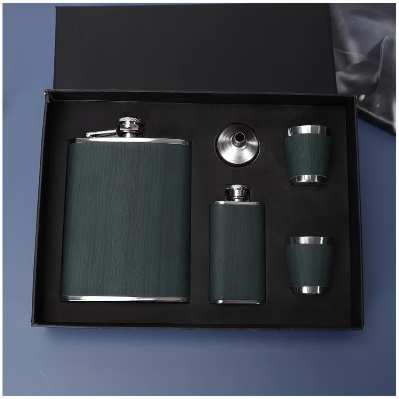 Multi-Style High-End Stainless Steel Flask Set - Portable Leak-Proof Whiskey Rum Vodka Hip Flask with Gift Box, Drinkware, Great Gift for Friends Elders Holidays, Perfect for St. Patrick's Day Easter Valentine's Day Eid Celebrations.