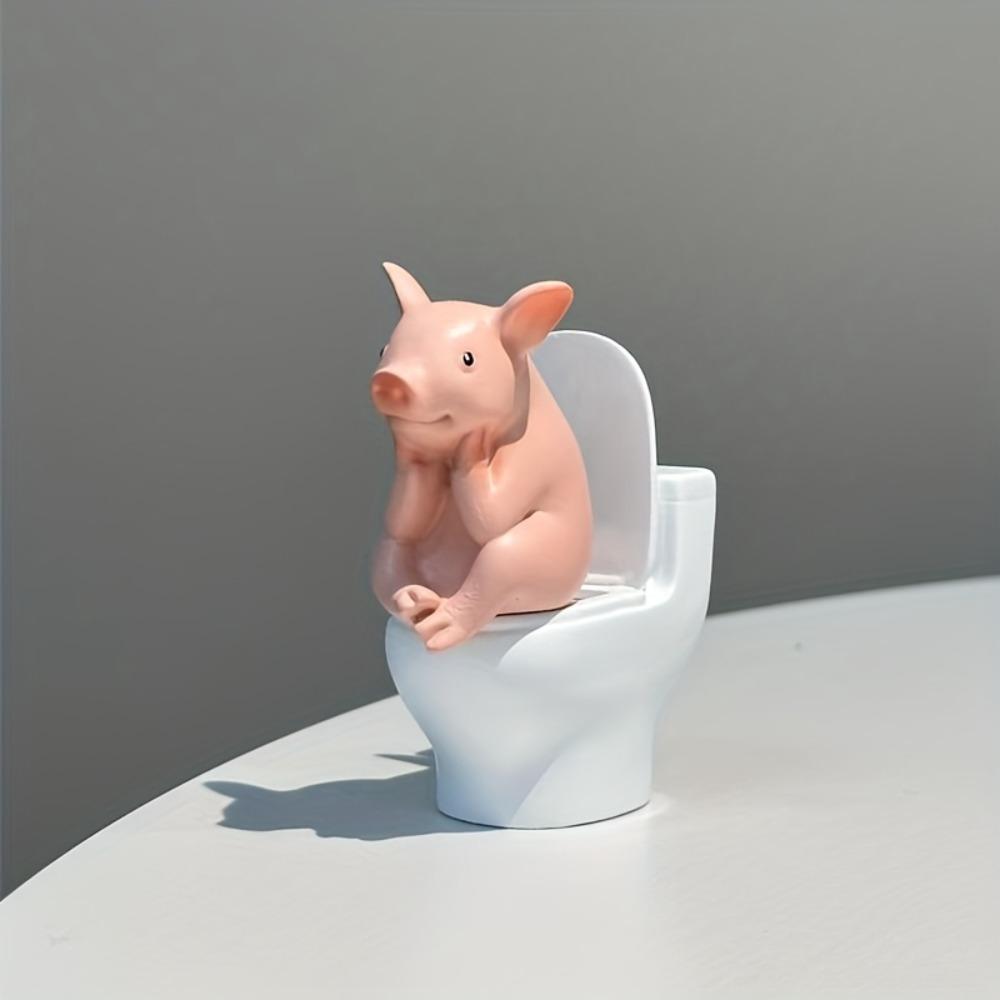Pig Ornament Sitting on Toilet - Bathroom Decoration, Can Be Placed on Desktop or Wall-Mounted, Suitable for Display at Home, Office Desk and Living Room, Home Decoration, Bathroom Accessories, Bathroom Decor, Statue Ornament