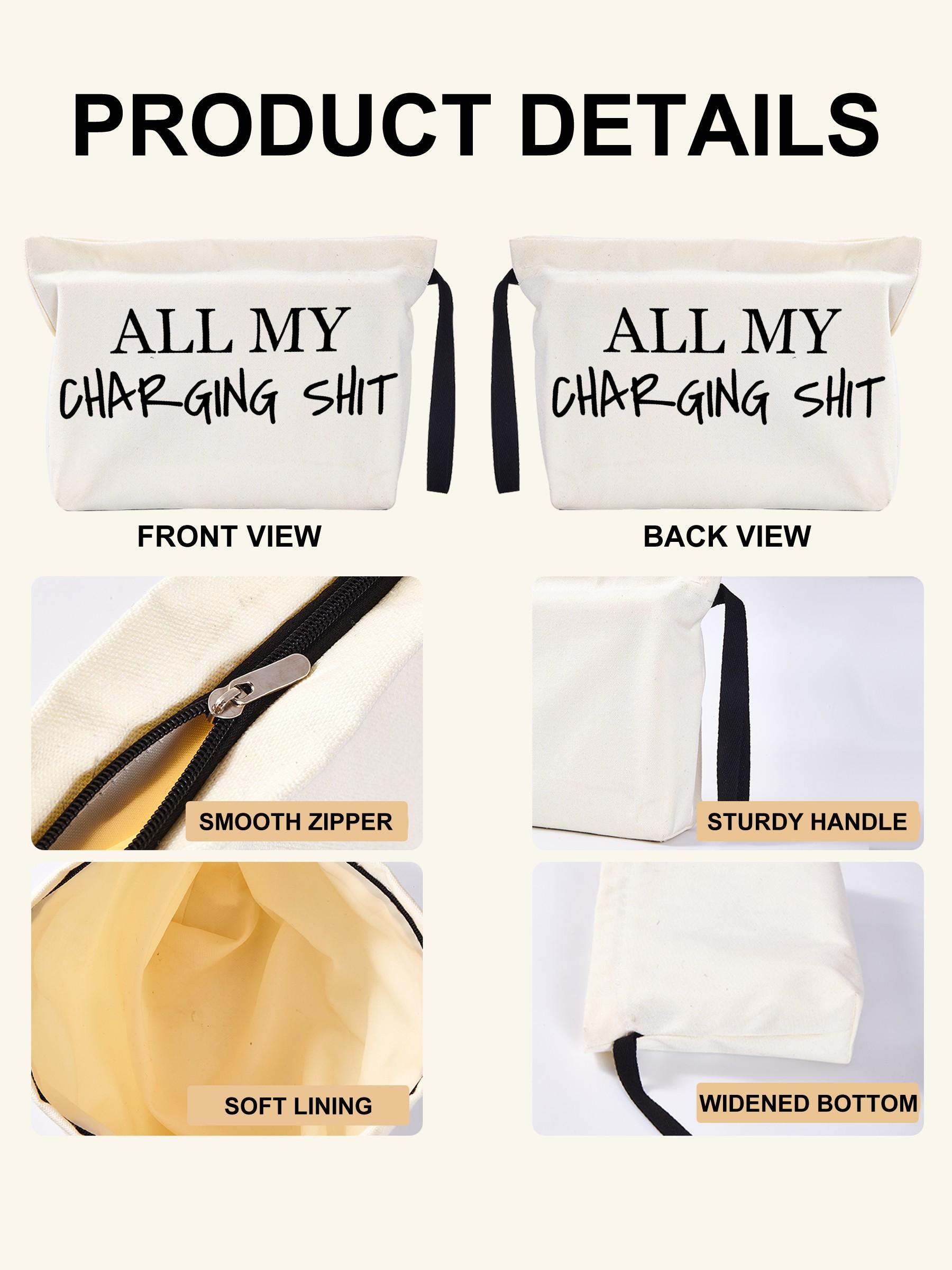 “All My Charging Shit Canvas Pouch – Versatile Storage for Charging Cables, Adapters, Cosmetics, Snacks, Small Tools & Miscellaneous Essentials | Thoughtful Gift for Friends, Colleagues, Partners, Self, Loved Ones | Perfect for Birthdays, Christmas, Valen