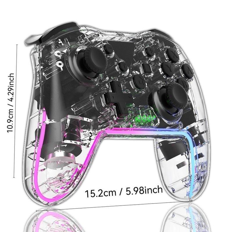 Wireless Game Controller for Switch Lite Oled PC Android iOS, Rechargeable Gaming Joystick with 7 Color RGB Lights and 3D Analog Stick, Universal Controller