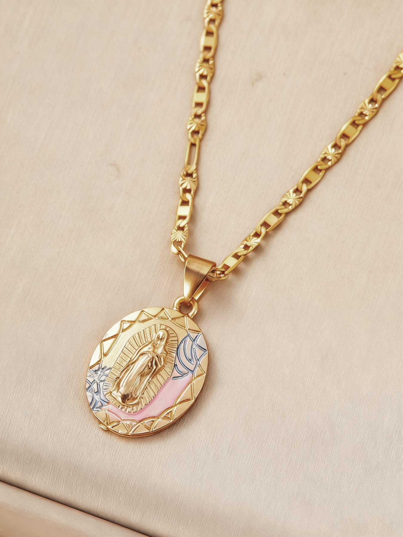 Vintage Three-Color Virgin Mary Pendant Cross Charm Necklace, Unisex Casual Creative Jewelry, Zinc Alloy Chain, Perfect for Daily Commute Parties Gifts