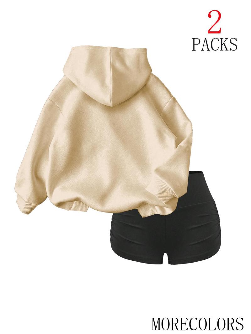 Cool Hoodie Set with High-Waisted Ruched Shorts, Loose Fit, Soft Fabric, Perfect for Fall & Winter, School & Club Wear Cool Hoodie Set with High-Waisted Ruched Shorts, Loose Fit, Soft Fabric, Perfect for Fall & Winter, School & Club Wear
