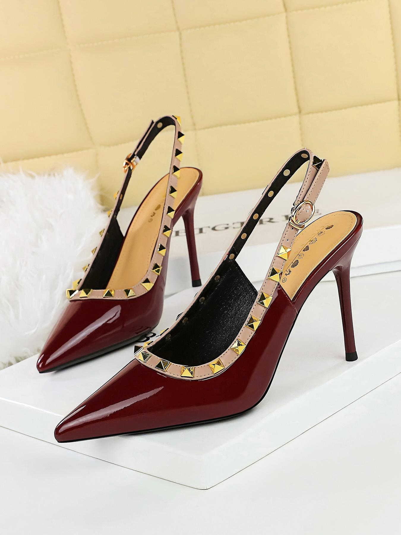 Women's Fashionable Studded Decor High Heel Shoes, Elegant Pointed Toe Slingback Heels for Party, Daily Clothing Decor for Women & Girls, Footwear